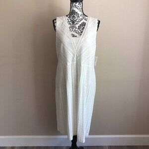 Dress Barn - Sleeveless V-Neck Lacey Dress - White - Size 16